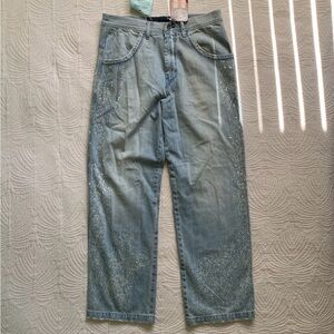 NWT Phat Farm Jeans Mens 34x33 Baggy Wide‎ Leg Embroidered Logo Relaxed Hip Hop